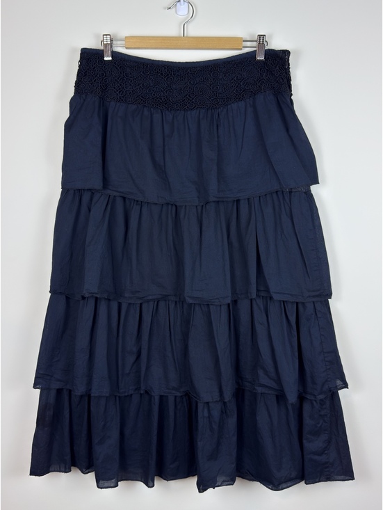 Connection 18 Dresses & Skirts - Connection 18 Vintage Y2K Black Tiered Ruffle Maxi Skirt Lace Waist XL Boho